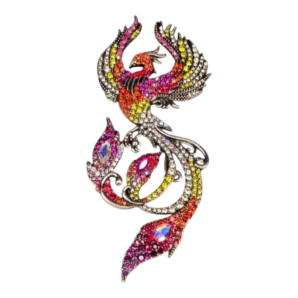 Large Phoenix Dragon Brooch Pin Gold